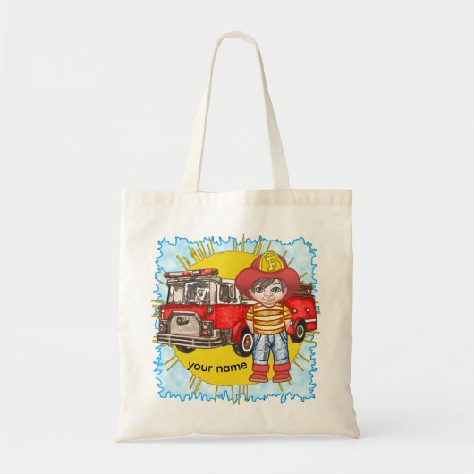 Kleine brandweerman op maat tas (Voorkant)