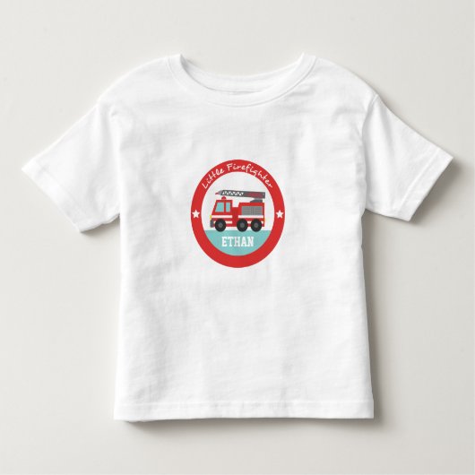 Kleine brandweerman, rode brandweerwagen, voor jon kinder shirts (Voorkant)