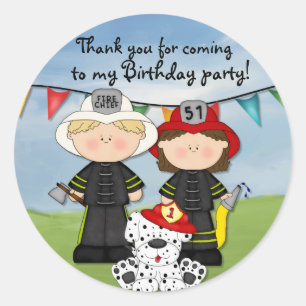 Kleine Brandweerman Verjaardag - aanpassen Ronde Sticker