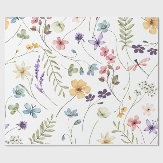 Kleine Bright Wildflowers Waterverf Verjaardag Cadeaupapier (Vlak)