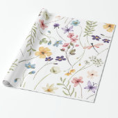 Kleine Bright Wildflowers Waterverf Verjaardag Cadeaupapier (Uitgerold)