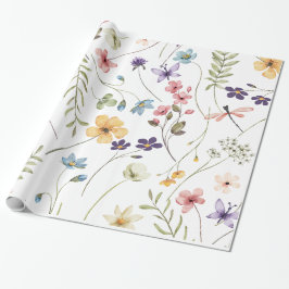 Kleine Bright Wildflowers Waterverf Verjaardag Cadeaupapier