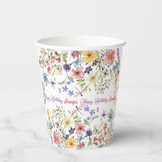 Kleine Bright Wildflowers Waterverf Verjaardag Papieren Bekers