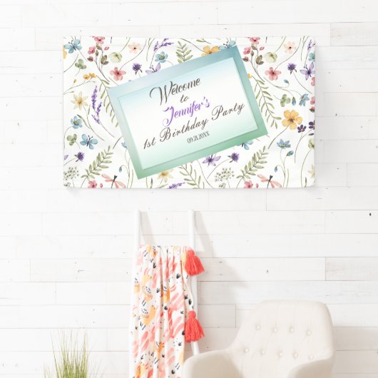 Kleine Bright Wildflowers Waterverf Verjaardag Spandoek (Insitu)