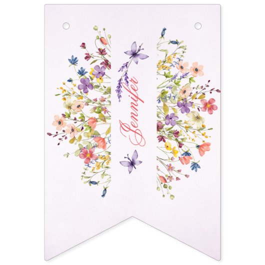 Kleine Bright Wildflowers Waterverf Verjaardag Vlaggetjes (Eerste vlag)