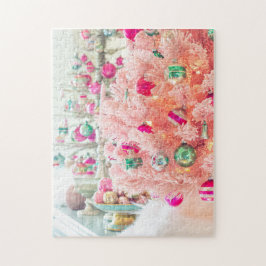 Kleine Britten op roze kerstboom Jigzaag Puzzle Legpuzzel