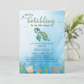 Kleine broedende schildpad onder het Zeeen Baby sh Kaart (Staand voorkant)