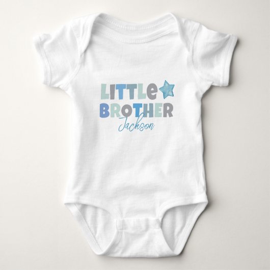 Kleine broer, baby jongen aankondiging, blauw mode romper (Voorkant)