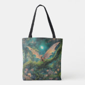 Kleine Bruine Draak in een Groen Magisch Bos Tote Bag (Achterkant)