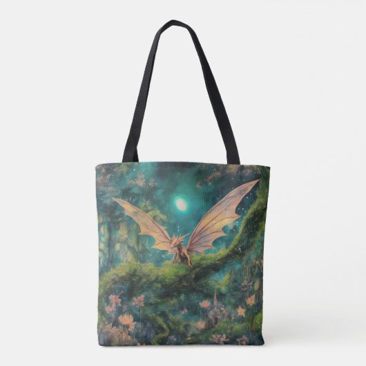 Kleine Bruine Draak in een Groen Magisch Bos Tote Bag (Achterkant)
