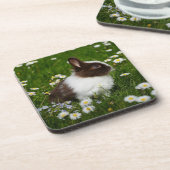 Kleine bruine en witte Bunny in bloemen Bier Onderzetter (Linkerzijde)