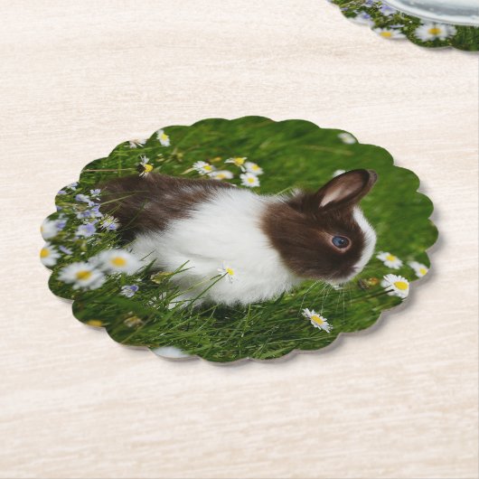 Kleine bruine en witte Bunny in bloemen Kartonnen Onderzetters (Gekanteld)