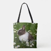 Kleine bruine en witte Bunny in bloemen Tote Bag (Achterkant)