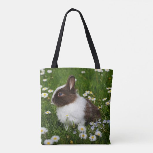 Kleine bruine en witte Bunny in bloemen Tote Bag (Achterkant)