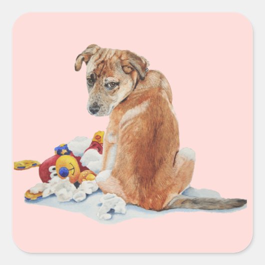 Kleine bruine hond met teddy schattig bruin puppy vierkante sticker (Voorkant)