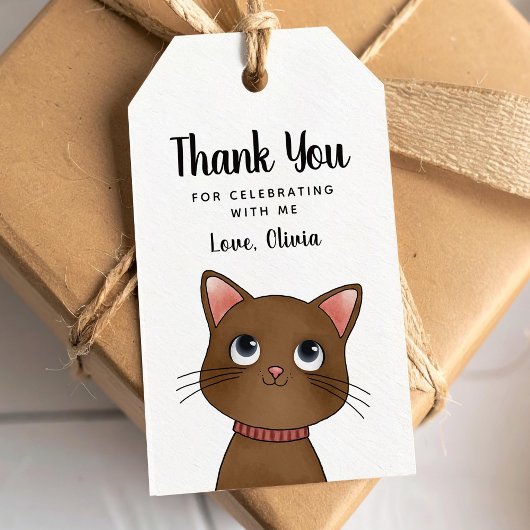 Kleine bruine kat bedankt Gift Tag Cadeaulabel