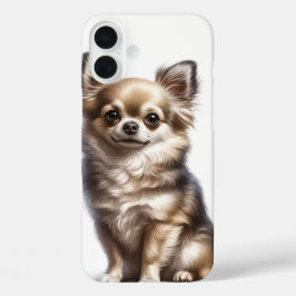 KLEINE BRUINE LANG HAARDE CHIHUAHUA PUPPY HOND iPhone 16 PLUS HOESJE