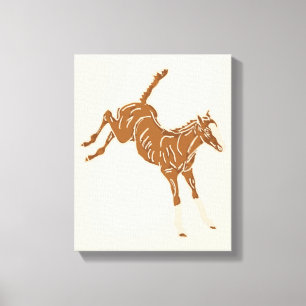 Kleine bruine paarden - op zalmroze. canvas afdruk