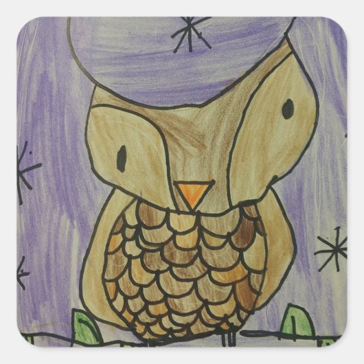 Kleine bruine uilstift vierkante sticker (Voorkant)