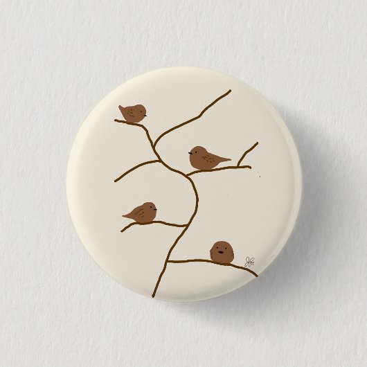 Kleine bruine vogels. 茶色の小鳥達。 ronde button 3,2 cm (Voorkant)