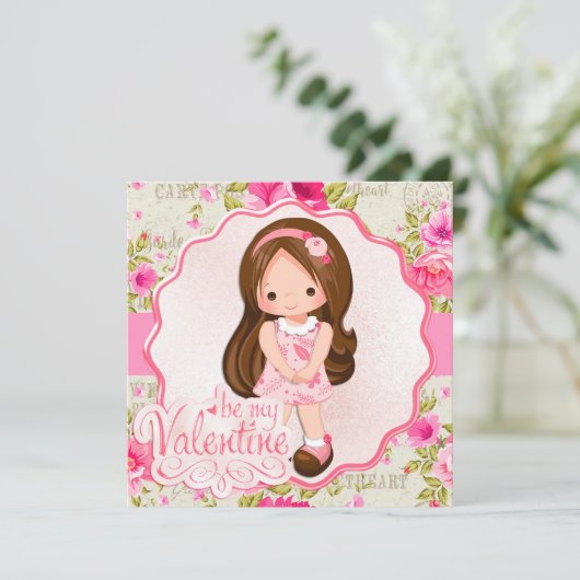 Kleine Brunette zijn mijn Valentijn Kaart (Staand voorkant)