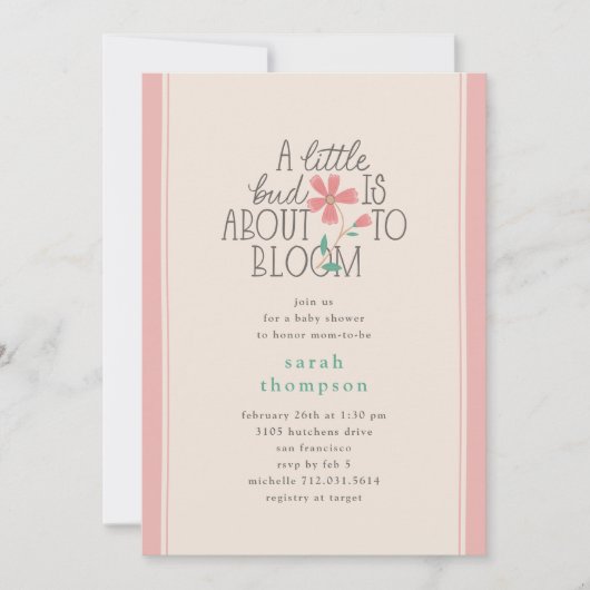 Kleine Bud Bloemen Hand Lettering Baby shower Kaart (Voorkant)