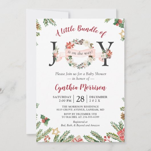 Kleine bundel met JOY kerstFloral Baby shower Kaart (Voorkant)