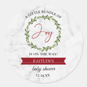 Kleine bundel met vrolijk kerstBaby shower Ronde Sticker