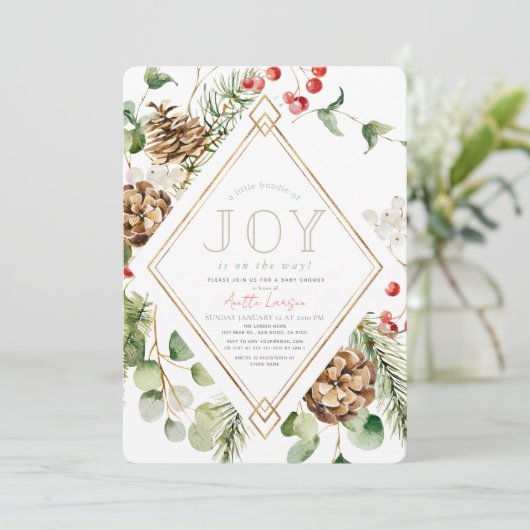 Kleine bundel van Joy Pine Cones Bloemen Baby show Kaart (Staand voorkant)