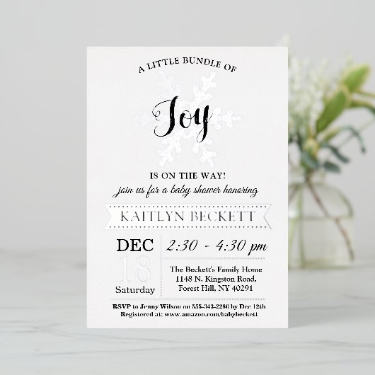 Kleine bundel vrolijk kerstBaby shower echt Folie Uitnodiging (Staand Voorkant)