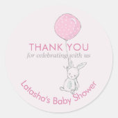 Kleine Bunny & ballonroze Dank je Ronde Sticker (Voorkant)