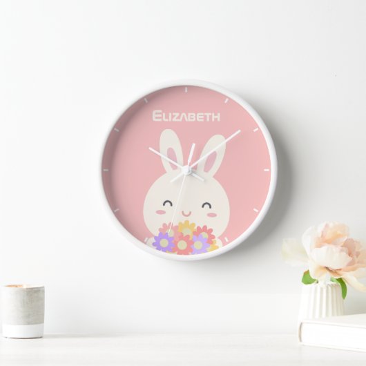 Kleine Bunny Cartoon en bloemen voor meisjes roze (Huis)
