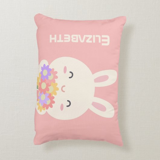 Kleine Bunny Cartoon en bloemen voor meisjes roze Accent Kussen (Achterkant (Verticaal))