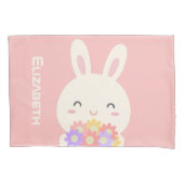 Kleine Bunny Cartoon en bloemen voor meisjes roze Kussensloop (Voorkant)