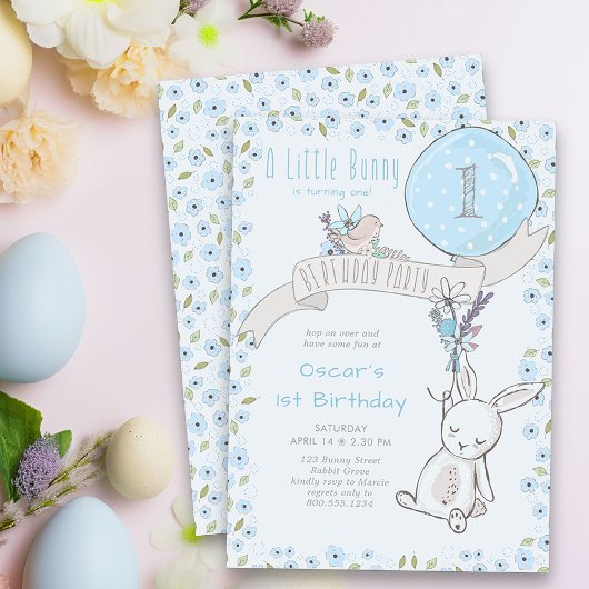 Kleine Bunny en Blauwe Ballon Elke Age Boy Birthda Kaart