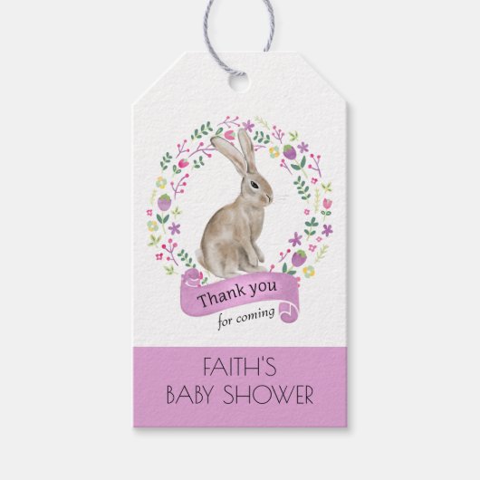 Kleine Bunny Rabbit in Cute Flowers Dank je Cadeaulabel (Voorkant)