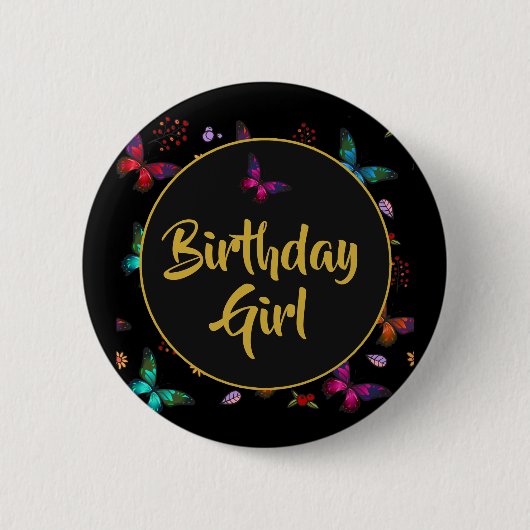  kleine Butterflies Birthday Girl Ronde Button 5,7 Cm (Voorkant)