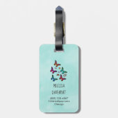  kleine Butterflies op Mint Green Bagagelabel (Achterkant verticaal)