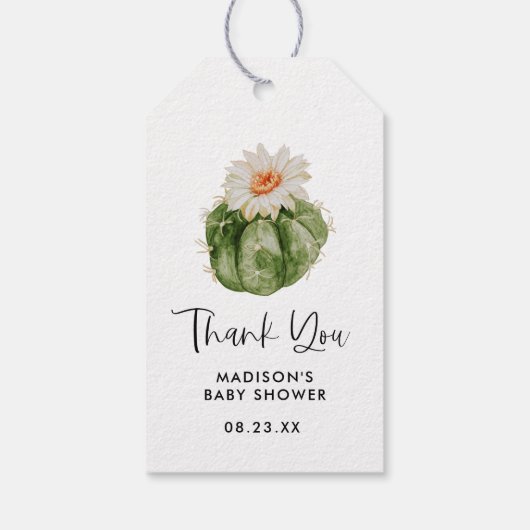 Kleine Cactus Succulent Baby shower Gift Dank je Cadeaulabel (Achterkant)