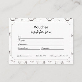 Kleine cadeaubon en cadeaubon voor koffiezaak informatiekaartje
