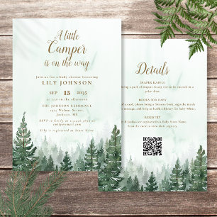 Kleine Camper Bos Alles In Eén QR Baby Shower Kaart