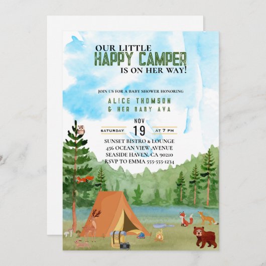 Kleine Camper Camping Adventure Forest baby shower Kaart (Voorkant / Achterkant)