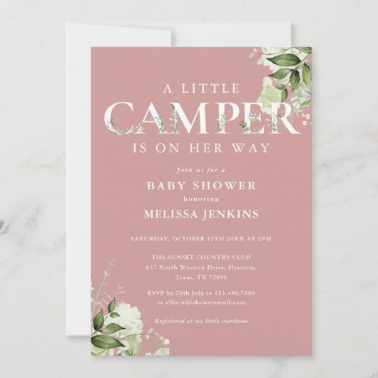 Kleine Camper Stof Roos Groene Baby Shower Kaart (Voorkant)