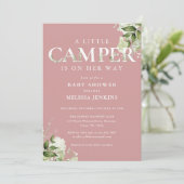 Kleine Camper Stof Roos Groene Baby Shower Kaart (Staand voorkant)
