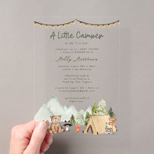 Kleine Camper Woodland Rustieke Baby Shower Acryl Uitnodigingen