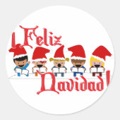Kleine Carolers - Feliz Navidad Kerstmis Ronde Sticker (Voorkant)