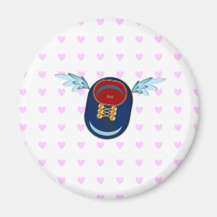 Kleine cartoon met schil en roze harten magneet