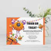 Kleine cartoon monsters kinder halloween partij kaart (Staand voorkant)