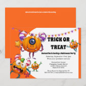 Kleine cartoon monsters kinder halloween partij kaart (Voorkant / Achterkant)