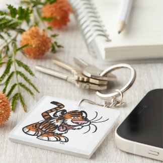Kleine Cartoon tijger Acrylische Sleutelhanger
